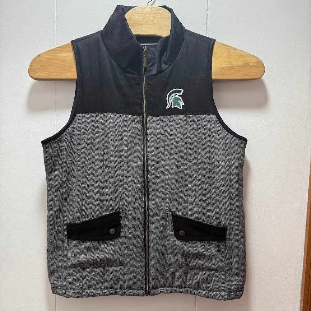 Gameday Couture Michigan State Spartans Vest Women's XL‎ Black Gray Herringbone